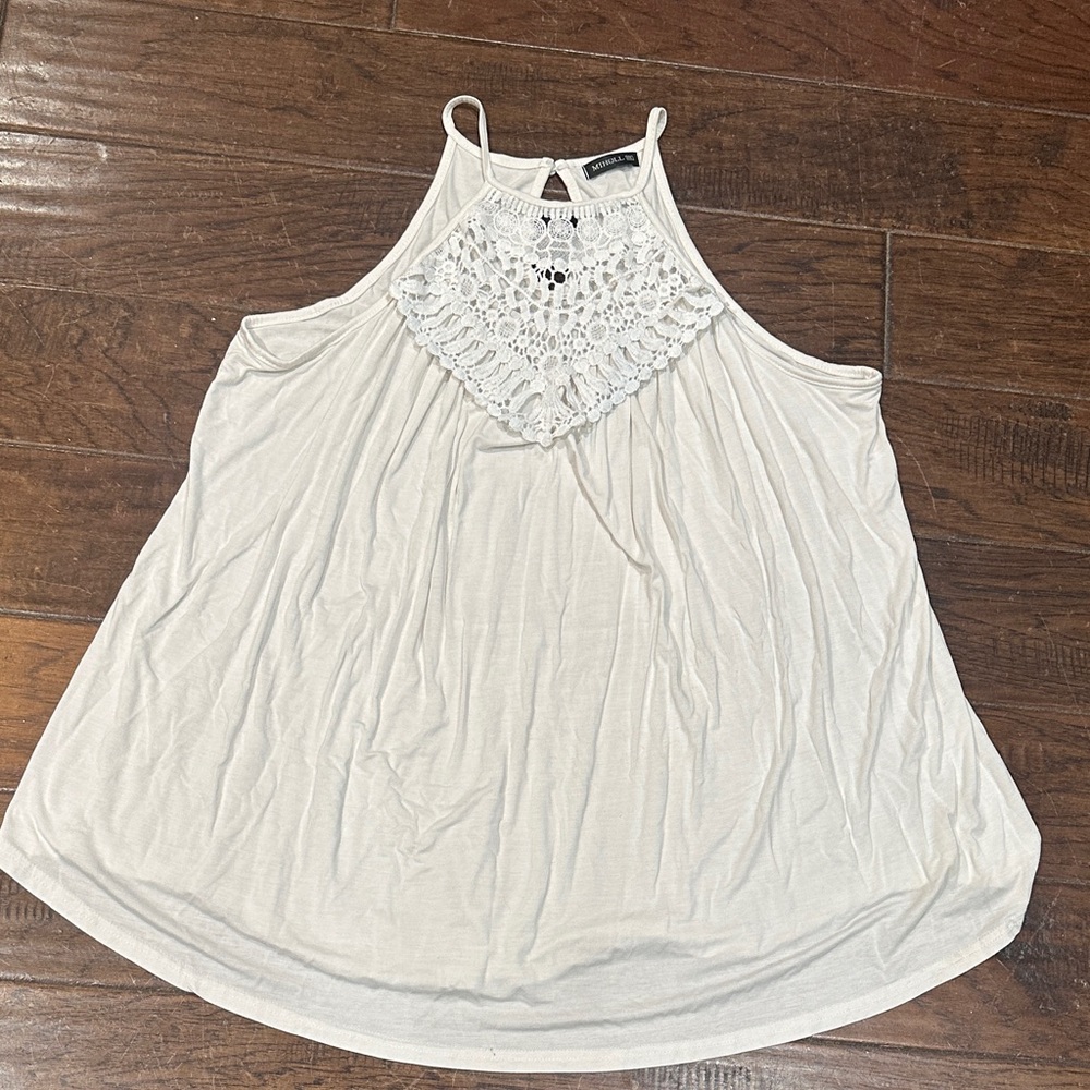 Elegant White Crochet Accent Tank Top‎